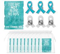 Landical 60 Pcs/30 Sets Teal Ribbon Awareness Pins with Card Include 30 Pcs Teal Ribbon PTSD Lapel Pins and 30 You Are Not Alone Cards for PTSD Ovarian Cancer Awareness Sexual Assault Anxiety Disorder