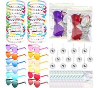 Landical 60 Pcs Friendship Party Favors 12 Sets Popular Singer Gift Sets with Friendship Beaded Bracelets Disco Ball Necklace Heart Sunglasses Holographic Gift Bag for Y2k Fans (Mix Color)