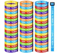 Landical 60 Pcs I Love to Read Wristbands Adjustable Webbing Bracelets Colorful Motivational I Love to Read Bracelets for School Book Lover Gifts Classroom Rewards Reading Prizes Teacher Award,