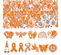 Landical 60pc Orange Ribbon Pins - Bulk Enamel Pins for Cancer Awareness & Support - Orange Hope Brooch Pins for Men, Women & Unisex - Pin-Stem with Safety Clasp