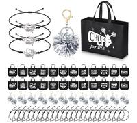 Landical 72 Pcs Cheerleading Gifts 24 Cheer Bags Portable 24 Pom Pom Keychain 24 Cheerleading Bracelet Canvas Makeup Bag Bulk Cheer Gifts Female Teammates Toiletries Accessories(White)