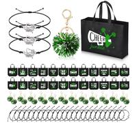 Landical 72 Pcs Cheerleading Gifts 24 Cheer Bags Portable 24 Pom Pom Keychain 24 Cheerleading Bracelet Canvas Makeup Bag Bulk Cheer Gifts Female Teammates Toiletries Accessories (Green)