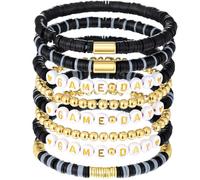 Landical 8 Pcs Baseball Game Day Bracelets Mom Beaded Stretch Bracelet Stackable for Women Outfit Jewelry Gifts, Cool, polymer clay, ABS, Acrylic, polymer clay, abs, acrylic