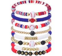 Landical 8 Pcs Baseball Game Day Bracelets Mom Bracelets Beaded Stretch Bracelets Stackable Sports Baseball Charm Bracelet Accessories for Women Outfit Jewelry Gifts, Modern Style, polymer clay, ABS