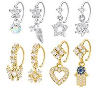 Landical 8 Pcs Dangly Nose Ring with Charm Butterfly Star Heart Hoop Dangle Nose Rings for Women, Style 1, 14k gold plated copper, no gemstone