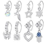 Landical 8 Pcs Dangly Nose Ring with Charm Butterfly Star Heart Hoop Dangle Nose Rings for Women, Style 1, 14k gold plated copper, 14k gold plated copper