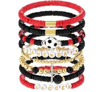 Landical 8 Pcs Soccer Game Day Bracelets Heishi Clay Beaded Stretch Bracelets Soccer Mom Accessories Jewelry Gifts, M, polymer clay disc beads, metal, rhinestone, polymer clay disc beads, metal