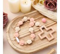 Landical Cross Baptism Silicone Rosary Silicone Ten Year Rosary Baby Shower Baptism Party Supply Catholic First Communion Gift Christian Communion Party Decorations(Rose,Light Pink)