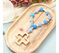 Landical Cross Baptism Silicone Rosary Silicone Ten Year Rosary Baby Shower Baptism Party Supply Catholic First Communion Gift Christian Communion Party Decorations(Rose,Blue)