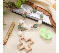 Landical Cross Baptism Silicone Rosary Silicone Ten Year Rosary Baby Shower Baptism Party Supply Catholic First Communion Gift Christian Communion Party Decorations(Rose,Sage Green)