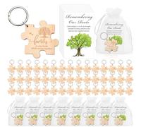 Landical Family Reunion Favors Wood Puzzle Keychains Gift Cards with Bags for Family Gathering Party Souvenirs, Natural, White, Keychain: about 2.17 inches