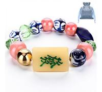 Landical Mahjong Lucky Bracelet Mahjong Accessories Gifts Chinese Blessing Fortune Rich Mini Tiles Beaded Stretchy Bracelet Wealth Luck Women Men Cute Present Gift, (approx) wrist from 5.7 to 7.25