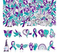 Landical Suicide Awareness Pins Enamel Suicide Prevention Pins Teal and Purple Ribbon Lapel Pins Sexual Assault Awareness Pin Bulk for Social Public Charity Campaign Supplies, 12 Styles, Iron, iron