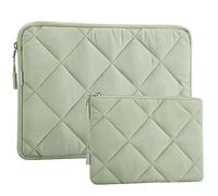 LANDICI Puffy Laptop Sleeve Case 14 15 Inch for MacBook Pro 14/15, MacBook Air M2/M3 15, Chromebook 14, Cute Computer Cover Bag with Accessories Pouch,Green