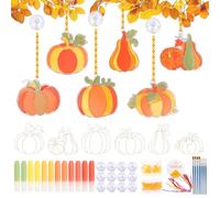 Landifor 12 pcs Pumpkin Craft for Kids Fall Themed Suncatcher Ornaments DIY Paint Pumpkin Window Art for Child Grandkid Autumn Harvest Halloween Classroom Activityt Art Project Party Decoration