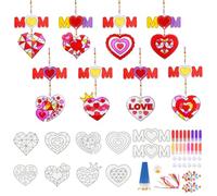 Landifor 16pcs Mother's Day Craft for Kid Stained Glass MOM & Heart Suncatcher Ornament Gift for Mummy from Daughter Son Mothers Day Window Art Decoration Present for Mum on Mother's Day