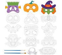 Landifor 24pcs Halloween Masks Colour-In Mask DIY Graffiti Blank Painting Masks with Pumpkin Skull Spider Witch Devil Pattern for Kid Son Daughter Halloween Party Dress Up
