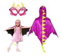 Landifor 2pcs Dinosaur Costume for Kids Dino Fancy Dress Outfit Dragon-Wings Cape with Dino Mask for 3-8 Years Toddler Jurassic Themed Party Costume Cosplay Pretend Play