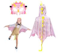 Landifor 2pcs Dinosaur Costume for Kids Dino Fancy Dress Outfit Dragon-Wings Cape with Dino Mask for 3-8 Years Toddler Jurassic Themed Party Costume Cosplay Pretend Play
