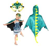 Landifor 2pcs Dinosaur Costume for Kids Dino Fancy Dress Outfit Dragon-Wings Cape with Dino Mask for 3-8 Years Toddler Jurassic Themed Party Costume Cosplay Pretend Play