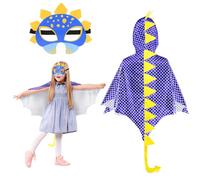 Landifor 2pcs Dinosaur Costume for Kids Dino Fancy Dress Outfit Dragon-Wings Cape with Dino Mask for 3-8 Years Toddler Jurassic Themed Party Costume Cosplay Pretend Play