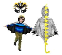 Landifor 2pcs Dinosaur Costume for Kids Dino Fancy Dress Outfit Dragon-Wings Cape with Dino Mask for 3-8 Years Toddler Jurassic Themed Party Costume Cosplay Pretend Play