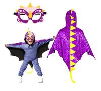Landifor 2pcs Dinosaur Costume for Kids Dino Fancy Dress Outfit Dragon-Wings Cape with Dino Mask for 3-8 Years Toddler Jurassic Themed Party Costume Cosplay Pretend Play