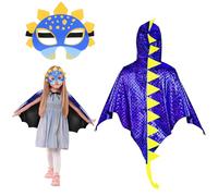 Landifor 2pcs Dinosaur Costume for Kids Dino Fancy Dress Outfit Dragon-Wings Cape with Dino Mask for 3-8 Years Toddler Jurassic Themed Party Costume Cosplay Pretend Play