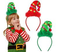 Landifor 2pcs LED Elf Headbands Christmas Light Up Headband Xmas LED Elf Hat Hair Hoop Kids Adult Elves Headwear for Xmas Party Fancy Dress Costume Accessories Photo Booth