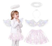 Landifor 3pcs Angel Costume for Girl Lighted White Angel Wings Halo Headband Tulle Tutu Skirt LED White Angel Nativity Outfit for 3-8 Years Girl World Book Day Cosplay Themed Party