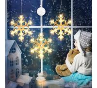 Landifor 3pcs Snowflake Window Lights 30LEDs Xmas Snowflake Lights Warm White Backdrop Hanging Light with Suction Cup for Christmas Winter Wonderland Indoor Outdoor Decor (Without Battery)