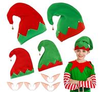 Landifor 4 Set Christmas Elf Costume Accessories Santa Red & Green Xmas Elf Hat Elf Jingle Bell Headwear with Elf Ears for Kids Teens Adults Christmas Winter Holiday Fancy Dress, WXM2306030