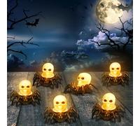 Landifor 6 Pack LED Spider Lanterns -Candles with Flameless Skull, Battery Operated for Haunted House & Indoor Decor