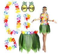 Landifor 6pcs Hawaiian Luau Costume Accessories Leis Leaf Hula Skirt Hawaiian Garlands Pineapple Sunglasses Hawaii Dancer Fancy Dress for Kid Adult Summer Beach Tropical Party Dance Performances