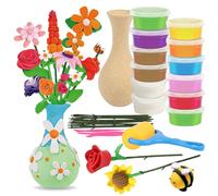 Landifor Flower Craft and Art Kit for Kids DIY Air Dry Clay Vase Flower Bouquet Magic Clay Arrange Art Kit DIY Flower Bouquet Kit Creating Flower Bouquet Modeling Clay Kit for Girls Ages 6+