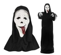 Landifor Halloween Ghostface Mask - Scary Horror Film Costume Headgear With Tongue Out for Haunted House, Fright Night Party, Cosplay