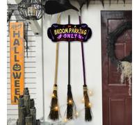 Landifor Halloween Lighted Witch Brooms Parking Sign Spooky LED Halloween Witch Decor Halloween Witch's Broom Hocus Pocus Decor for Indoor Outdoor Home Office Room Front Yard Porch Garage Hallway