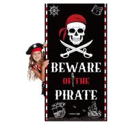 Landifor Halloween Pirate Door Cover Large Fabric Pirate Skull Door Banner 6 x 2.9 ft Horror Pirate Skeleton Hanging Backdrop for Scary Halloween Haunted House Jolly Roger Themed Front Door Decor