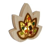 Landifor Maple Leave Wooden Decoration Light Up Maple Leave Shaped Autumn Tabletop Decor with Hedgehog Squirrel Pattern for Home Indoor Harvest Fall Themed Table Decor Prop