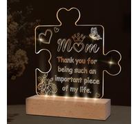 Landifor Mother's Day Gift for Mom from Daughter Son Acrylic Puzzle Mummy Present Engraved Night Light with Love Sayings MOM Thank You for Being Such an Important Piece of My Life Night Lamp for Mum