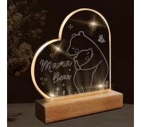 Landifor Mother's Day Gift for Mom from Daughter Son Heart Shaped Acrylic Plaque Mummy Present Engraved Night Light with Mama Bear Night Lamp for Mum on Mother's Day Birthday