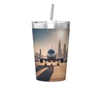 Landing Airplane Printed conical Straw Thermos Cup, Insulated Straw Cup, Perfect for Gym use or Taking with You