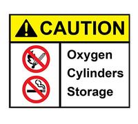 Landing Designs CAUTION OXYGEN CYLINDER STORAGE Red Vinyl Safety Sticker, 164 x 127mm, Utility Style, 2 Count, Wall Mount