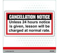 Landing Designs Driving Instructor School Notice 24 Hour Cancellation Sticker, Car Window Bumper, 180mm x 90mm