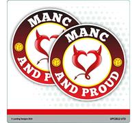 Landing Designs MANC & PROUD Self Adhesive Vinyl Sticker, Red Devils United Theme, 97mm x 97mm, Pack of 2