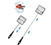 Landing Net Fish Net with Telescopic Handle, Made of Stainless Steel, for Catching Small Fish and Shrimp and Cleaning the Aquarium (Black)