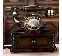 Landline Phone,Solid Wood Retro Corded Phone, Home Office Vintage Landline Telephone, Classic Old Fashioned Rotary Dial Desk Phone with Drawer, Redial Function,A(B)