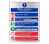 Landlord Direct Supplies General Fire Action 6 Message Sign - Portrait - 150mm x 200mm (SA Backing) (Brushed Aluminium 3mm Composite)