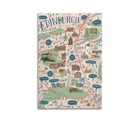 Landmark Poster Edinburgh Illustrated - Landmark Map Poster Modern Wall Art Canvas Aesthetic Decoration Painting 12x18inch(30x45cm) Unframe-style