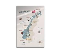 Landmark Poster Norway Illustrated - Landmark Map Poster Modern Wall Art Canvas Aesthetic Decoration Painting 16x24inch(40x60cm) Unframe-style